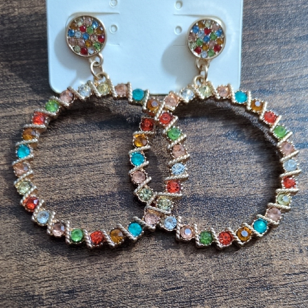 Colorful Gemstone Hoop Earrings